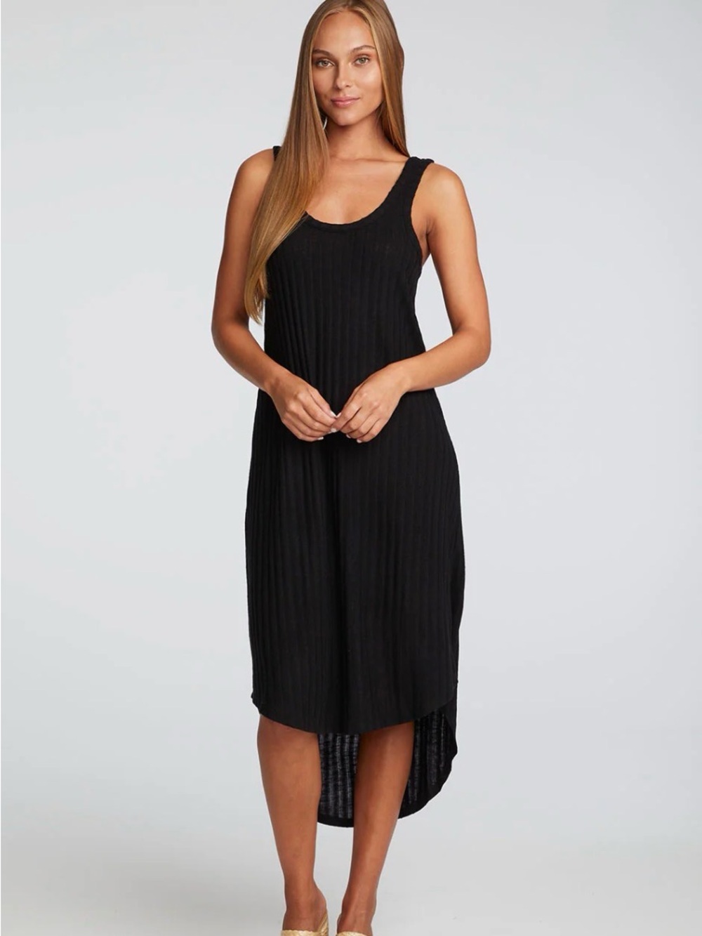 Chaser Black Ribbed Tank High Low Dress - Classic Sleeveless Style M